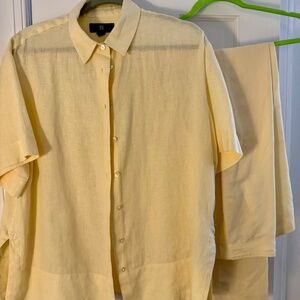 Banana Republic Butter Yellow Linen Blouse & Pants Combo